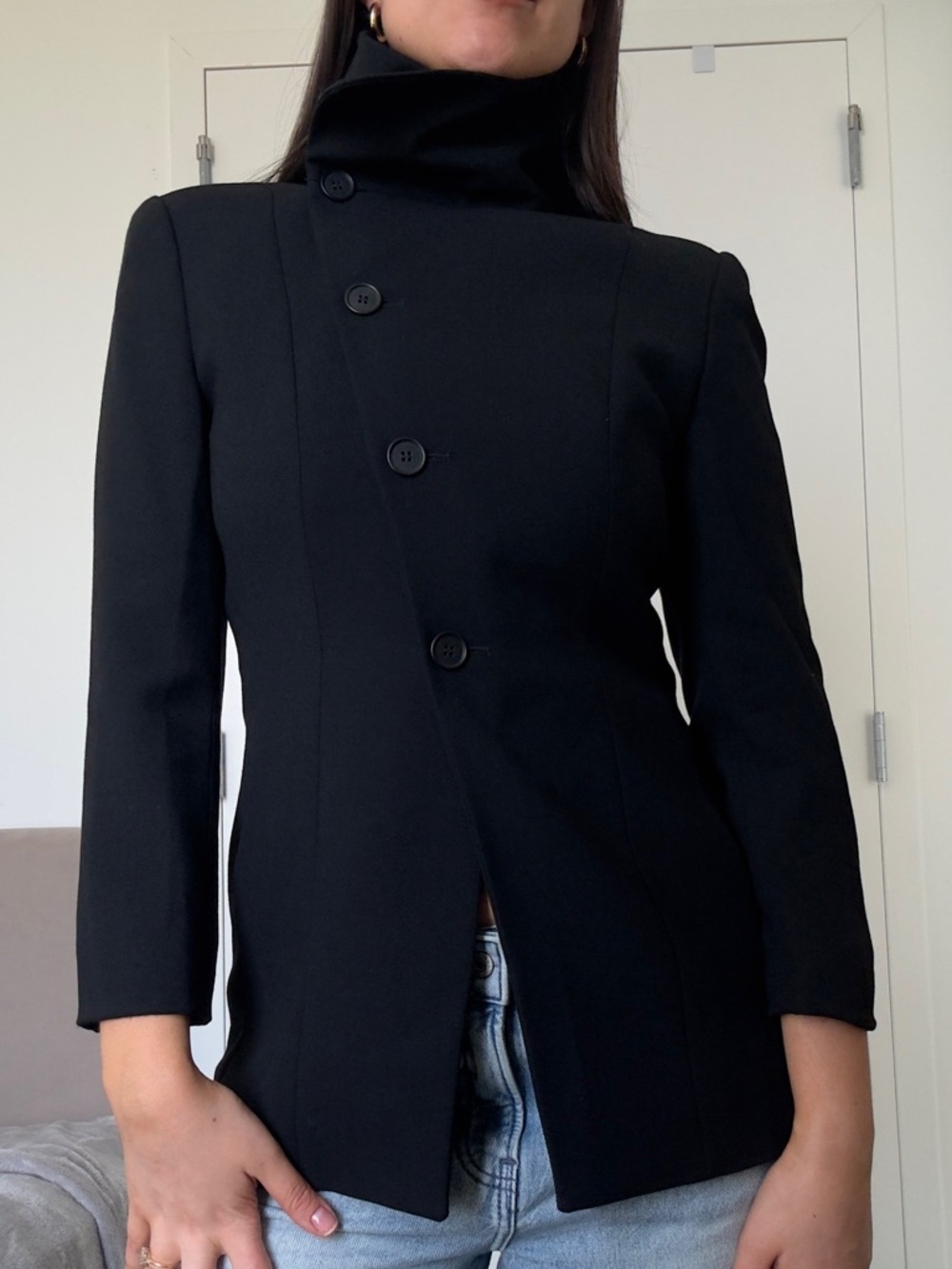 Vintage 2000s Empório Armani Black Tailored Asymmetric Button Jacket